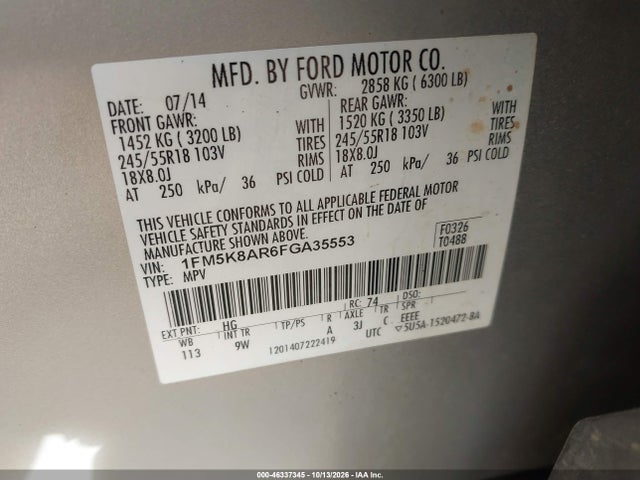 Aukcja sprzedaży 2015 Ford Utility Police Interceptor, vin: 1FM5K8AR6FGA35553, numer aukcji: 46337345