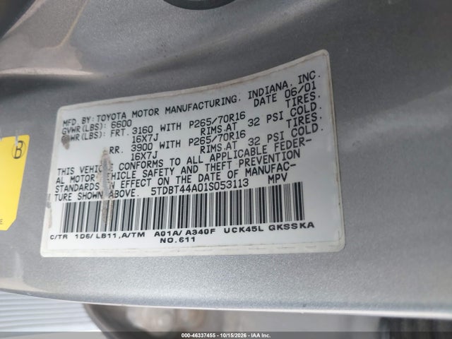 Продажа на аукционе авто 2001 Toyota Sequoia Sr5 V8, vin: 5TDBT44A01S053113, номер лота: 46337455
