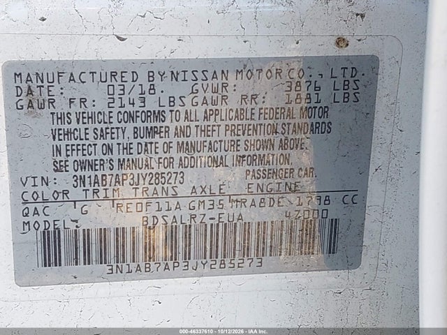 3N1AB7AP3JY285273 Nissan SENTRA SR