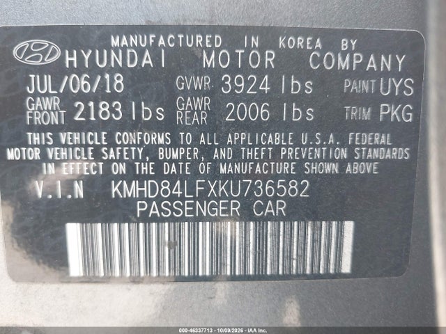 Hyundai ELANTRA SEL 2019 KMHD84LFXKU736582 Image 9