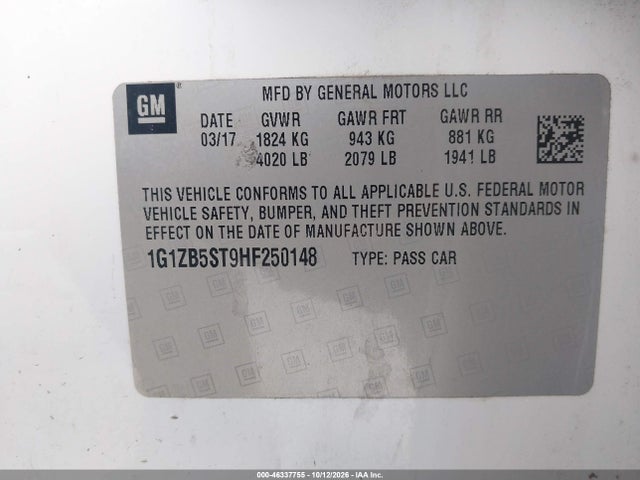 Продажа на аукционе авто 2017 Chevrolet Malibu Ls, vin: 1G1ZB5ST9HF250148, номер лота: 46337755