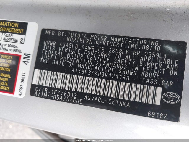 Продаж на аукціоні авто 2011 Toyota Camry, vin: 4T4BF3EK0BR131140, номер лоту: 46337789