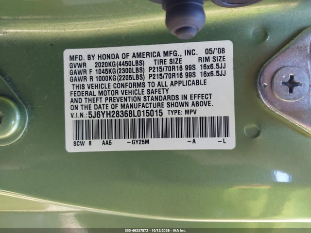 Продажа на аукционе авто 2008 Honda Element Lx, vin: 5J6YH28368L015015, номер лота: 46337872