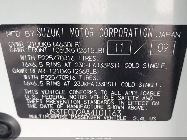 Продажа на аукционе авто 2010 Suzuki Grand Vitara Premium, vin: JS3TE0D28A4101163, номер лота: 46337913