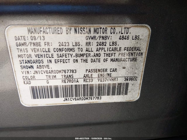 Продажа на аукционе авто 2013 Infiniti G37x, vin: JN1CV6AR0DM767783, номер лота: 46337939