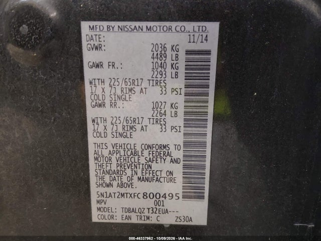 Продаж на аукціоні авто 2015 Nissan Rogue Sv, vin: 5N1AT2MTXFC800495, номер лоту: 46337962