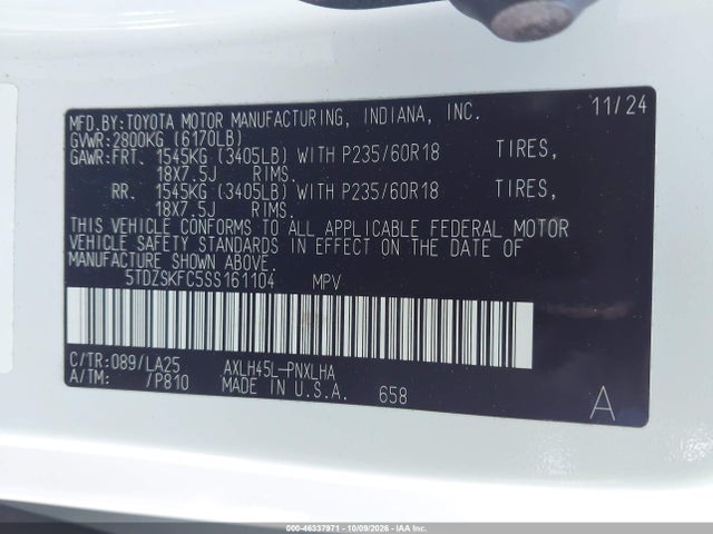 5TDZSKFC5SS161104 Toyota Sienna Limited