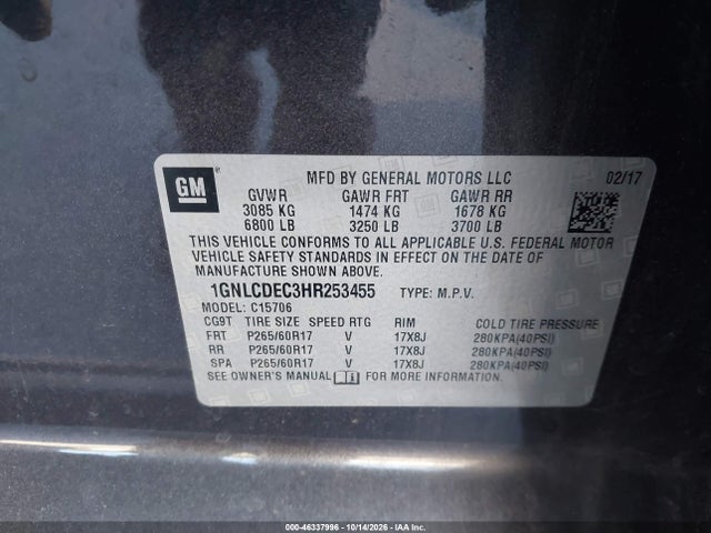 Продажа на аукционе авто 2017 Chevrolet Tahoe Commercial Fleet, vin: 1GNLCDEC3HR253455, номер лота: 46337996