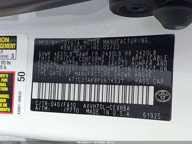 46338117 :رقم المزاد ، 4T1C31AK8PU614531 vin ، 2023 Toyota Camry Le Hybrid مزاد بيع