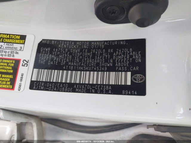 Продаж на аукціоні авто 2019 Toyota Camry Se, vin: 4T1B11HK5KU745349, номер лоту: 46338174
