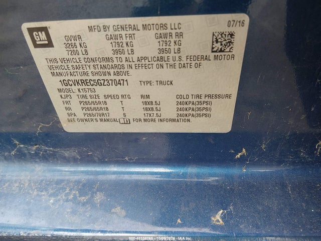 46338265 :رقم المزاد ، 1GCVKREC5GZ370471 vin ، 2016 Chevrolet Silverado 1500 2lt مزاد بيع
