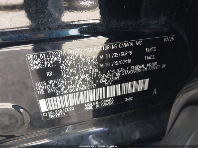 2026 Toyota Rav4 Xle Premium მანქანა იყიდება აუქციონზე, vin: 2T36CRAV8TW006113, აუქციონის ნომერი: 46338359