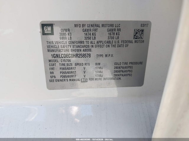 Продажа на аукционе авто 2017 Chevrolet Tahoe Commercial Fleet, vin: 1GNLCDEC0HR258578, номер лота: 46338390