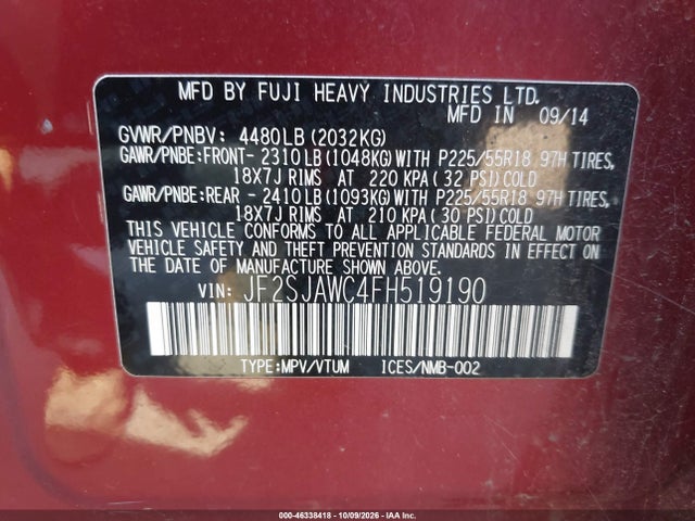 Subaru Forester 2.5i Touring 2015 JF2SJAWC4FH519190 Image 9