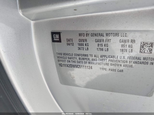 Aukcja sprzedaży 2012 Chevrolet Corvette, vin: 1G1YA2DW9C5111124, numer aukcji: 46338445
