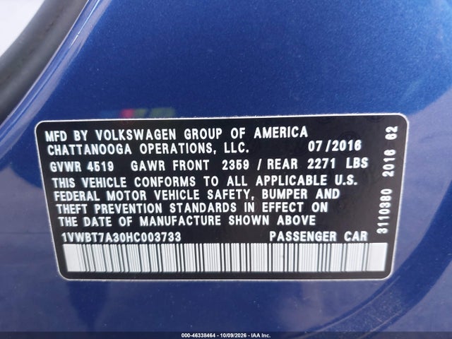 Volkswagen Passat 1.8t Se 2017 1VWBT7A30HC003733 Image 9