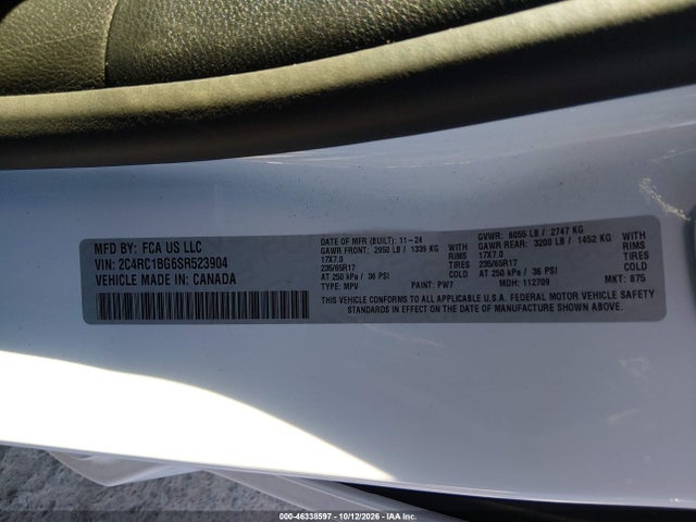 Aukcja sprzedaży 2025 Chrysler Pacifica Select, vin: 2C4RC1BG6SR523904, numer aukcji: 46338597