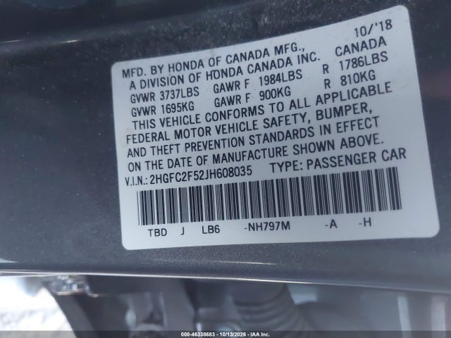 2HGFC2F52JH608035 Honda Civic Lx