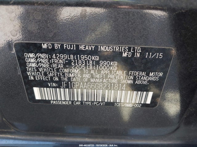 Subaru Impreza 2.0i 2016 JF1GPAA66G8231814 Image 9