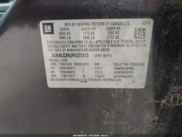 2GNALCEK2F6322413 Chevrolet Equinox 2lt