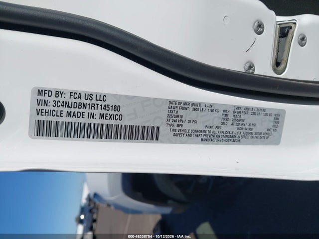Продаж на аукціоні авто 2024 Jeep Compass Latitude 4x4, vin: 3C4NJDBN1RT145180, номер лоту: 46338754