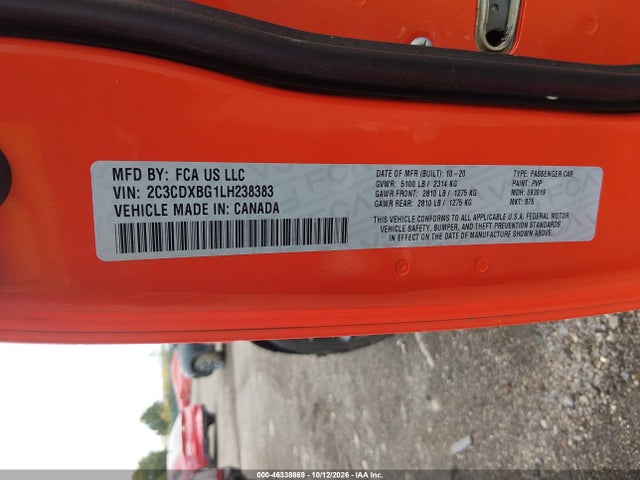 Продаж на аукціоні авто 2020 Dodge Charger Sxt Rwd, vin: 2C3CDXBG1LH238383, номер лоту: 46338869