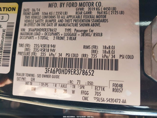 Ford FUSION SE 2014 3FA6P0HD9ER378652 Image 9