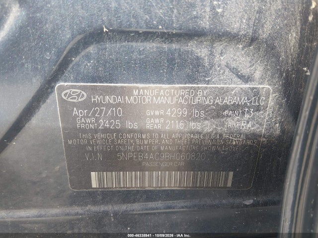 Aukcja sprzedaży 2011 Hyundai Sonata Gls, vin: 5NPEB4AC9BH060820, numer aukcji: 46338941