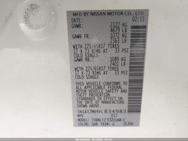 5N1AT2MV4FC834983 Nissan ROGUE SV