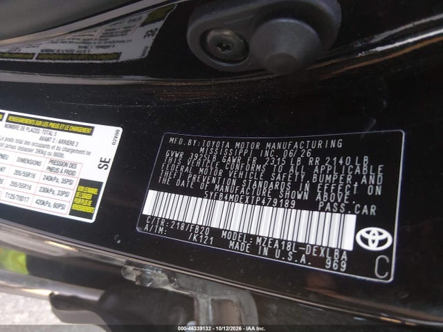 Продажа на аукционе авто 2026 Toyota Corolla Le, vin: 5YFB4MDEXTP479189, номер лота: 46339132