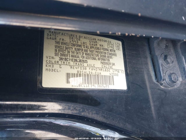 Aukcja sprzedaży 2009 Nissan Versa 1.8s, vin: 3N1BC11E39L382625, numer aukcji: 46339140