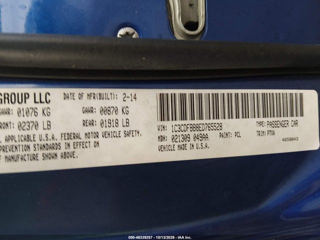 46339257 :رقم المزاد ، 1C3CDFBB8ED765528 vin ، 2014 Dodge Dart Sxt مزاد بيع