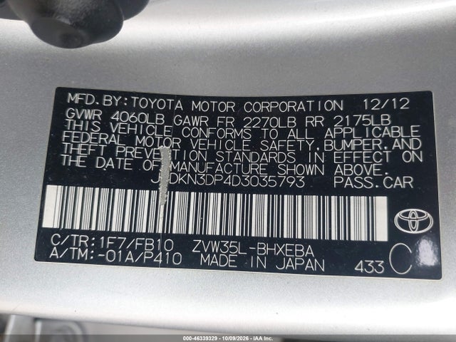 46339329 :رقم المزاد ، JTDKN3DP4D3035793 vin ، 2013 Toyota Prius Plug-in مزاد بيع