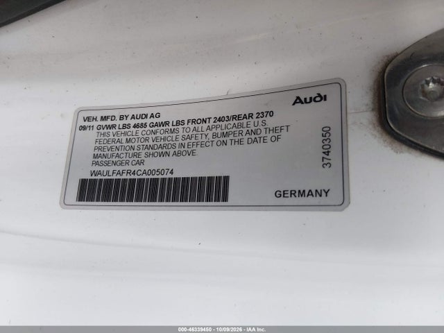 Продаж на аукціоні авто 2012 Audi A5 2.0t Premium, vin: WAULFAFR4CA005074, номер лоту: 46339450