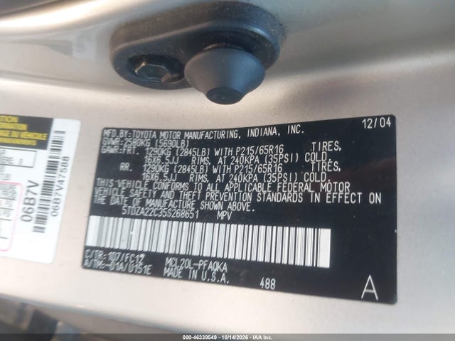 Aukcja sprzedaży 2005 Toyota Sienna Xle, vin: 5TDZA22C35S268651, numer aukcji: 46339549