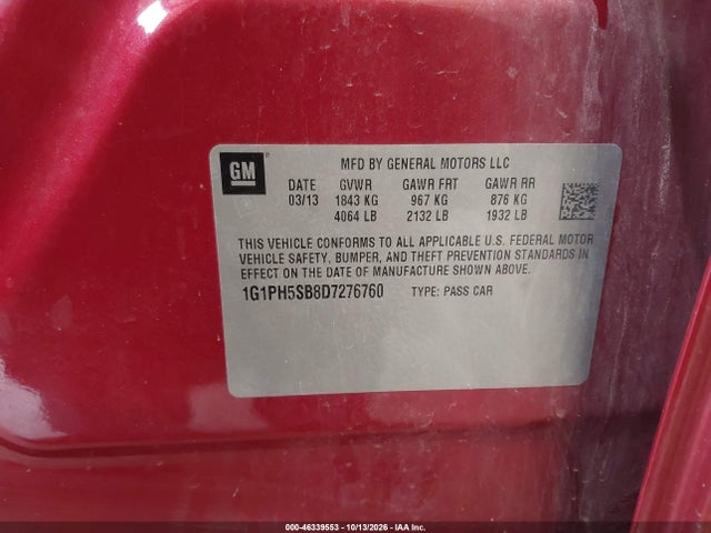 Aukcja sprzedaży 2013 Chevrolet Cruze Eco Auto, vin: 1G1PH5SB8D7276760, numer aukcji: 46339553