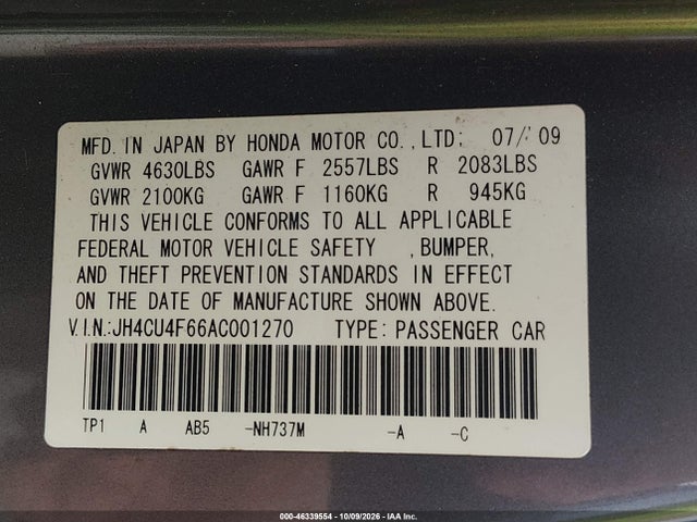 Продажа на аукционе авто 2010 Acura Tsx 3.5, vin: JH4CU4F66AC001270, номер лота: 46339554