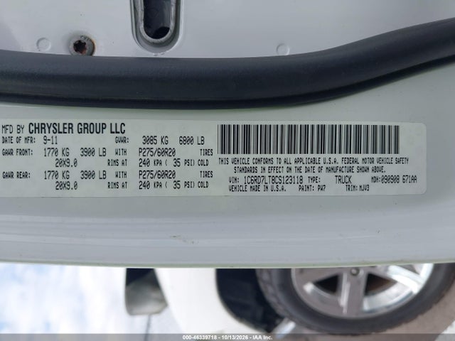 2012 Ram 1500 Slt მანქანა იყიდება აუქციონზე, vin: 1C6RD7LT8CS123118, აუქციონის ნომერი: 46339718