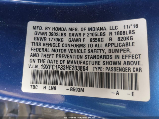 19XFC1F33HE203864 Honda Civic Ex-t