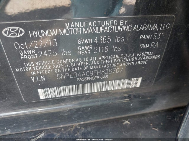 Продажа на аукционе авто 2014 Hyundai Sonata Gls, vin: 5NPEB4AC9EH836707, номер лота: 46339768