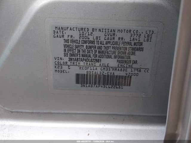 Продаж на аукціоні авто 2013 Nissan Sentra Sv, vin: 3N1AB7AP4DL622681, номер лоту: 46339781