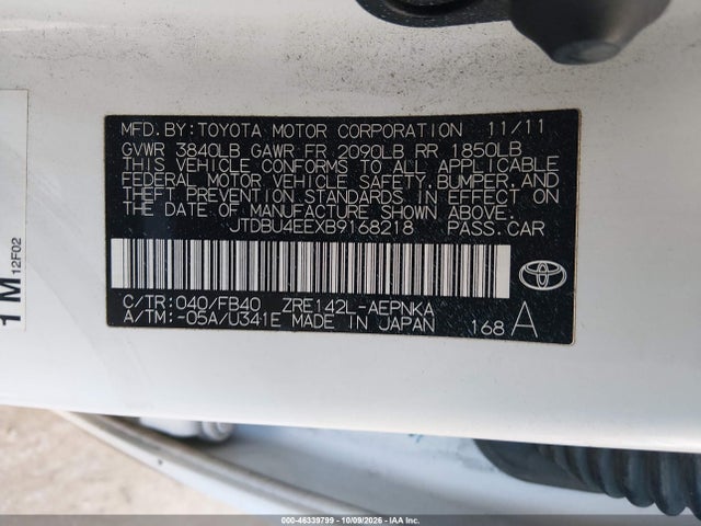 2011 Toyota Corolla Le მანქანა იყიდება აუქციონზე, vin: JTDBU4EEXB9168218, აუქციონის ნომერი: 46339799