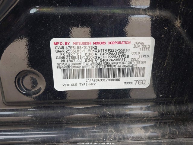 2014 Mitsubishi Outlander Se მანქანა იყიდება აუქციონზე, vin: JA4AZ3A30EZ008486, აუქციონის ნომერი: 46339832
