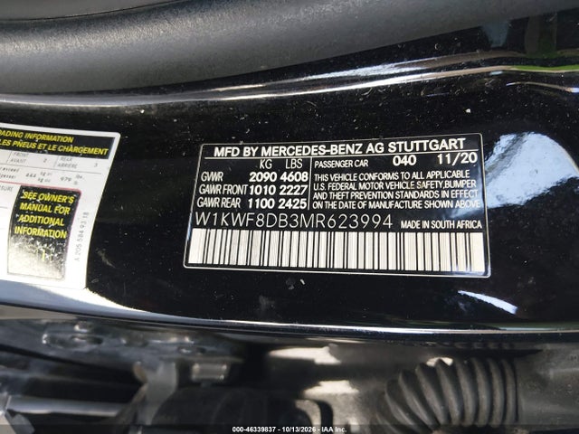2021 Mercedes-benz C 300 Sedan მანქანა იყიდება აუქციონზე, vin: W1KWF8DB3MR623994, აუქციონის ნომერი: 46339837