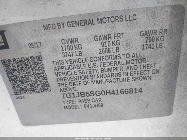 1G1JB5SG0H4166814 Chevrolet Sonic Ls Auto