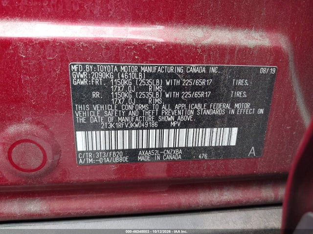 2T3K1RFV3KW049186 Toyota RAV4 LE