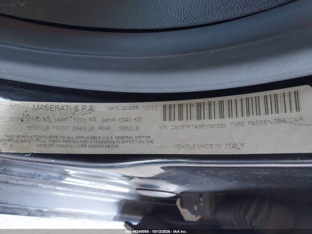 Продажа на аукционе авто 2014 Maserati Ghibli S Q4, vin: ZAM57RTA3E1091532, номер лота: 46340006