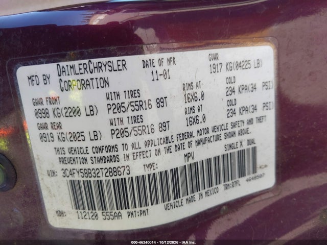 Продаж на аукціоні авто 2002 Chrysler Pt Cruiser Touring, vin: 3C4FY58B32T288673, номер лоту: 46340014