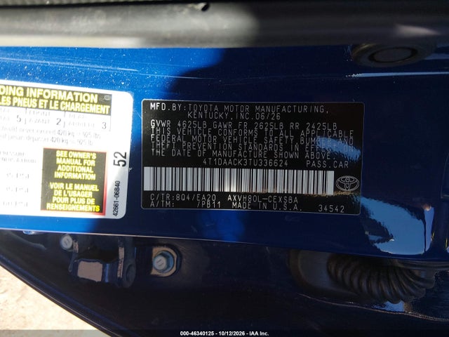 46340125 :رقم المزاد ، 4T1DAACK3TU336624 vin ، 2026 Toyota Camry Se مزاد بيع