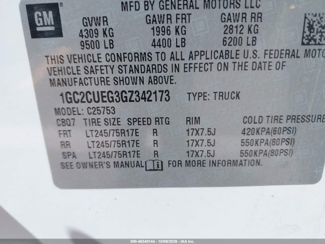 Aukcja sprzedaży 2016 Chevrolet Silverado 2500hd Wt, vin: 1GC2CUEG3GZ342173, numer aukcji: 46340144